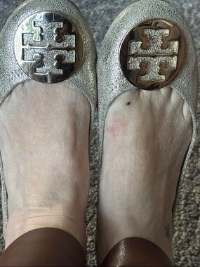 Tory Burch Metallic Gold Logo Ballet Flats